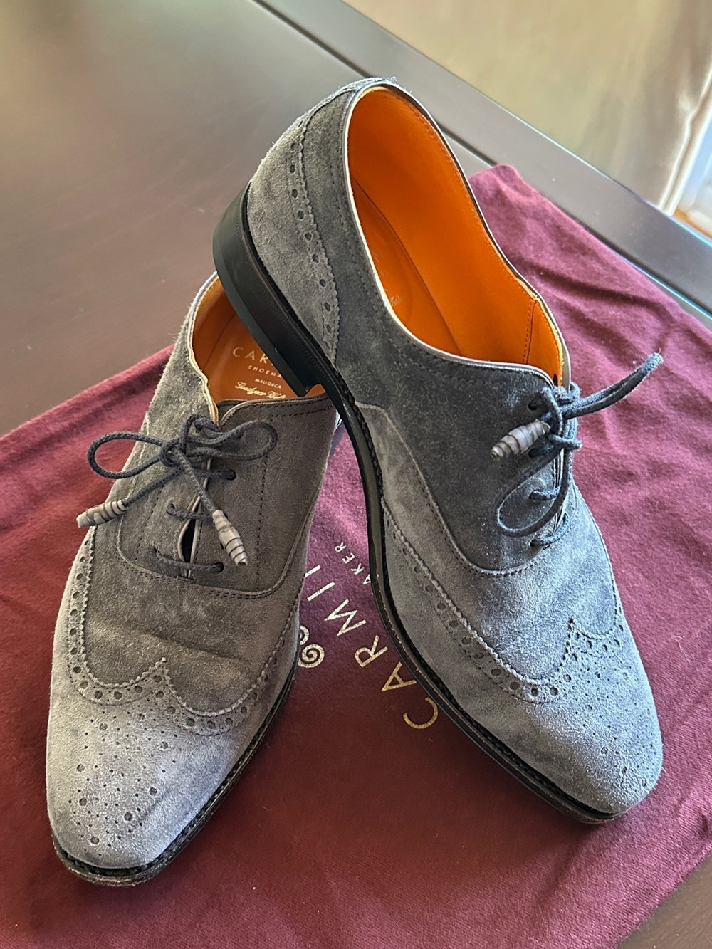 Gray Suede Wingtip Oxfords